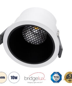 GloboStar® GloboStar® PLUTO-M 60252 Χωνευτό LED Spot Downlight TrimLess Φ8.4cm 10W 1300lm 38° AC 220-240V IP20 Φ8.4 x Υ5.9cm - Στρόγγυλο - Λευκό με Μαύρο Κάτοπτρο & Anti-Glare HoneyComb - Φυσικό Λευκό 4500K - Bridgelux COB - 5 Years Warranty