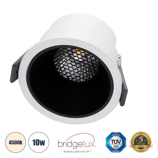 GloboStar® GloboStar® PLUTO-M 60252 Χωνευτό LED Spot Downlight TrimLess Φ8.4cm 10W 1300lm 38° AC 220-240V IP20 Φ8.4 x Υ5.9cm - Στρόγγυλο - Λευκό με Μαύρο Κάτοπτρο & Anti-Glare HoneyComb - Φυσικό Λευκό 4500K - Bridgelux COB - 5 Years Warranty