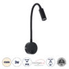 GloboStar® GloboStar® GOOSE 60878 Μοντέρνο Φωτιστικό Τοίχου - Απλίκα Ξενοδοχείου Bed Side LED 3W 300lm 36° AC 220-240V - Reading Light - Μ6.5 x Π15 x Υ24.5cm - Φυσικό Λευκό 4500K - Μαύρο - 3 Xρόνια Εγγύηση