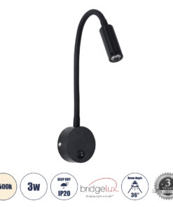 GloboStar® GloboStar® GOOSE 60878 Μοντέρνο Φωτιστικό Τοίχου - Απλίκα Ξενοδοχείου Bed Side LED 3W 300lm 36° AC 220-240V - Reading Light - Μ6.5 x Π15 x Υ24.5cm - Φυσικό Λευκό 4500K - Μαύρο - 3 Xρόνια Εγγύηση