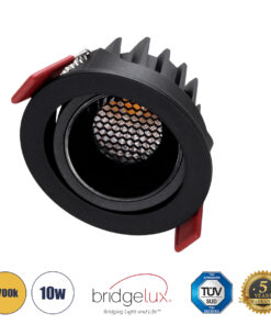 GloboStar® GloboStar® LEO-R 60287 Χωνευτό LED Spot Downlight TrimLess Φ8.5cm 10W 1250lm 38° AC 220-240V IP20 Φ8.5 x Υ6.6cm - Στρόγγυλο - Κινούμενο - Μαύρο & Anti-Glare HoneyComb - Θερμό Λευκό 2700K - Bridgelux COB - 5 Years Warranty