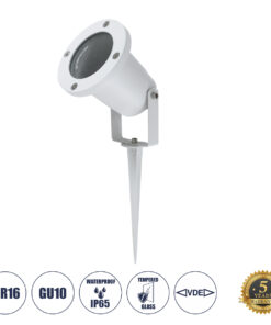 GloboStar® GloboStar® GARDELINI 61483 Καρφωτό Κινούμενο Φωτιστικό Σποτ Κήπου με Ντουί 1 x GU10 VDE Certified AC 220-240V Αδιάβροχο IP65 - Σώμα Αλουμινίου & Υψηλής Αντοχής Tempered Glass & Μ40cm VDE Καλώδιο Σύνδεσης - Φ10 x Υ30cm - Λευκό - 5 Χρόνια Εγγύηση