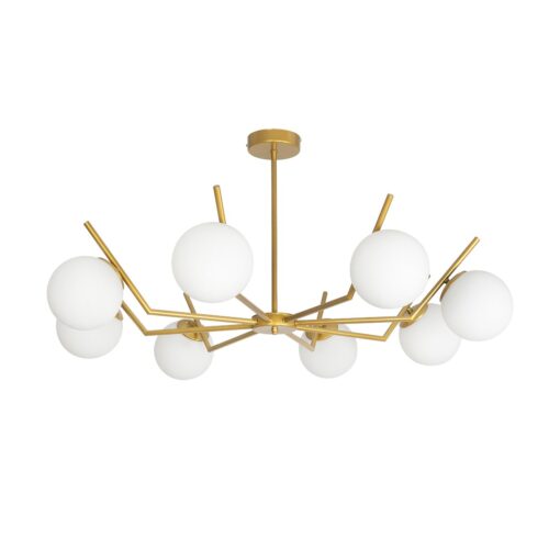 GloboStar® GloboStar® CANTILIER 201-0076 Vintage Φωτιστικό Οροφής Μπάλα Πολύφωτο 8 x E27 IP20 Χρυσό Μέταλλο με Λευκό Γυαλί - Μ105 x Π105 x Υ24cm