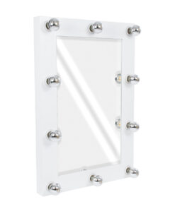 GloboStar® GloboStar® MAKEUP MIRROR-60x90-4 Μοντέρνος Καθρέπτης Μακιγιάζ με Πλαίσιο Φυσικού Ξύλου με Διακόπτη On/Off 10 x E27 AC220-240V - Μ60 x Π7 x Υ90cm - Λευκή Λάκα