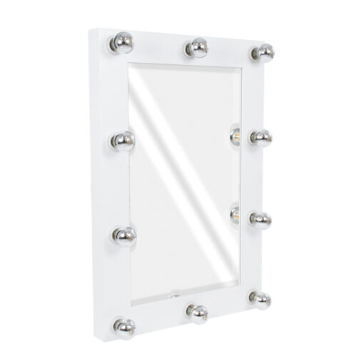 GloboStar® GloboStar® MAKEUP MIRROR-60x90-4 Μοντέρνος Καθρέπτης Μακιγιάζ με Πλαίσιο Φυσικού Ξύλου με Διακόπτη On/Off 10 x E27 AC220-240V - Μ60 x Π7 x Υ90cm - Λευκή Λάκα