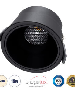 GloboStar® GloboStar® PLUTO-B 60262 Χωνευτό LED Spot Downlight TrimLess Φ10.4cm 15W 1950lm 38° AC 220-240V IP20 Φ10.4 x Υ6.5cm - Στρόγγυλο - Μαύρο & Anti-Glare HoneyComb - Φυσικό Λευκό 4500K - Bridgelux COB - 5 Years Warranty