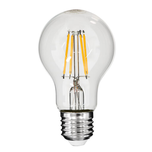 GloboStar® GloboStar® 99006 Λάμπα LED Long Filament E27 A60 Γλόμπος 6W 600lm 360° AC 220-240V IP20 Φ6 x Υ10.5cm Θερμό Λευκό 2700K με Διάφανο Γυαλί - Dimmable - 3 Χρόνια Εγγύηση