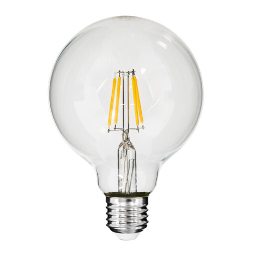 GloboStar® GloboStar® 99009 Λάμπα LED Long Filament E27 G95 Γλόμπος 4W 400lm 360° AC 220-240V IP20 Φ9.5 x Υ13.5cm Θερμό Λευκό 2700K με Διάφανο Γυαλί - Dimmable - 3 Years Warranty