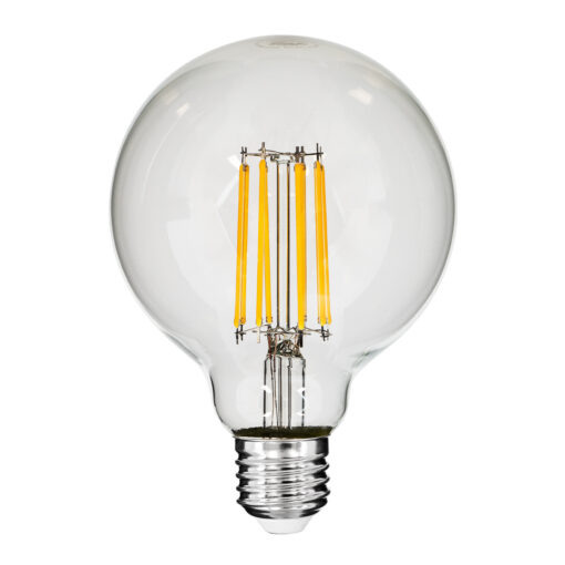 GloboStar® GloboStar® 99011 Λάμπα LED Long Filament E27 G95 Γλόμπος 12W 1200lm 360° AC 220-240V IP20 Φ9.5 x Υ13.5cm Θερμό Λευκό 2700K με Διάφανο Γυαλί - Dimmable - 3 Years Warranty