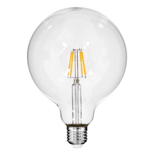 GloboStar® GloboStar® 99012 Λάμπα LED Long Filament E27 G125 Γλόμπος 4W 400lm 360° AC 220-240V IP20 Φ12.5 x Υ18cm Θερμό Λευκό 2700K με Διάφανο Γυαλί - Dimmable - 3 Years Warranty
