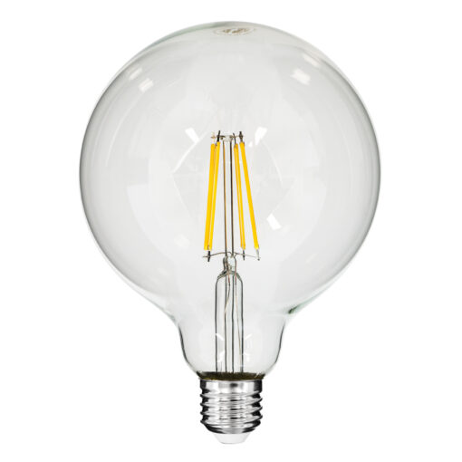 GloboStar® GloboStar® 99013 Λάμπα LED Long Filament E27 G125 Γλόμπος 8W 800lm 360° AC 220-240V IP20 Φ12.5 x Υ18cm Θερμό Λευκό 2700K με Διάφανο Γυαλί - Dimmable - 3 Years Warranty