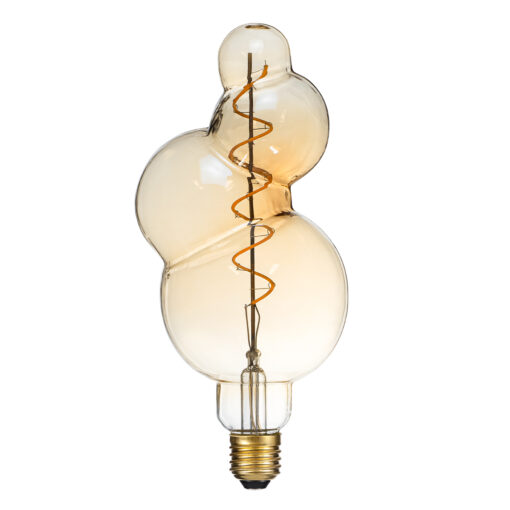 GloboStar® GloboStar® 99021 Λάμπα LED Soft S Spiral Filament E27 BB100 BUBBLES Γλόμπος 6W 420lm 360° AC 220-240V IP20 Φ10 x Υ24cm Ultra Θερμό Λευκό 2200K με Μελί Γυαλί - Dimmable - 3 Years Warranty