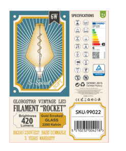 GloboStar® 99022 Λάμπα LED Soft S Spiral Filament E27 BA200 ROCKET Γλόμπος 6W 420lm 360° AC 220-240V IP20 Φ20 x Υ41.5cm Ultra Θερμό Λευκό 2200K με Μελί Γυαλί - Dimmable - 3 Years Warranty 12 99022 6