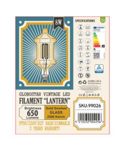 GloboStar® 99026 Λάμπα LED Long Filament E27 FT95 LANTERN Γλόμπος 8W 650lm 360° AC 220-240V IP20 Φ9.5 x Υ21.5cm Ultra Θερμό Λευκό 2200K με Μελί Γυαλί - Dimmable - 3 Years Warranty 12 99026 6