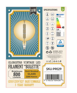 GloboStar® 99029 Λάμπα LED Long Filament E27 G300 BULETTE Γλόμπος 10W 800lm 360° AC 220-240V IP20 Φ30 x Υ49cm Ultra Θερμό Λευκό 2200K με Μελί Γυαλί - Dimmable - 3 Years Warranty - The Bigger Bulb in Greece 12 99029 6