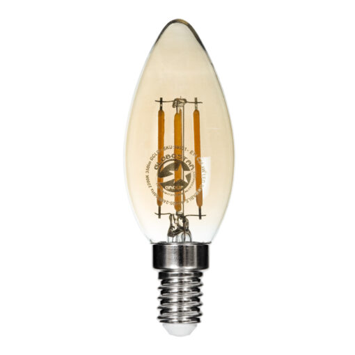 GloboStar® GloboStar® 99031 Λάμπα LED Long Filament E14 C35 Κεράκι 4W 350lm 360° AC 220-240V IP20 Φ3.5 x Υ10.5cm Ultra Θερμό Λευκό 2200K με Μελί Γυαλί Dimmable - 3 Χρόνια Εγγύηση