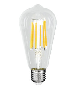 GloboStar® GloboStar® 99090 Λάμπα LED Long Filament E27 ST64 Αχλάδι 7W 1470lm 360° AC 220-240V IP20 Φ6.4 x Υ14.5cm Θερμό Λευκό 2700K με Διάφανο Γυαλί - Pro Series 210lm/W - A Ενεργειακή Κλάση - 3 Χρόνια Εγγύηση