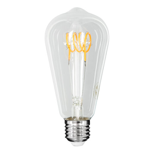 GloboStar® GloboStar® 99140 Λάμπα LED Soft T Spiral Filament E27 ST64 Αχλάδι 4W 300lm 360° AC 220-240V IP20 Φ6.4 x Υ14cm Θερμό Λευκό 2700K με Διάφανο Γυαλί Dimmable - 3 Χρόνια Εγγύηση
