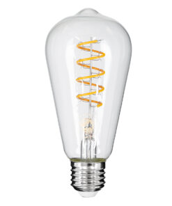 GloboStar® GloboStar® 99143 Λάμπα LED Soft S Spiral Filament E27 ST64 Αχλάδι 4W 300lm 360° AC 220-240V IP20 Φ6.4 x Υ14cm Θερμό Λευκό 2700K με Διάφανο Γυαλί - Dimmable - 3 Χρόνια Εγγύηση