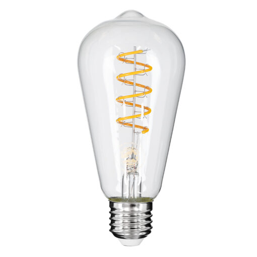 GloboStar® GloboStar® 99143 Λάμπα LED Soft S Spiral Filament E27 ST64 Αχλάδι 4W 300lm 360° AC 220-240V IP20 Φ6.4 x Υ14cm Θερμό Λευκό 2700K με Διάφανο Γυαλί - Dimmable - 3 Χρόνια Εγγύηση