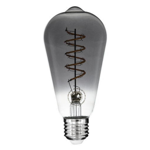 GloboStar® GloboStar® 99145 Λάμπα LED Soft S Spiral Filament E27 ST64 Αχλάδι 4W 280lm 360° AC 220-240V IP20 Φ6.4 x Υ14cm Θερμό Λευκό 2700K με Φιμέ Γυαλί Dimmable - 3 Χρόνια Εγγύηση