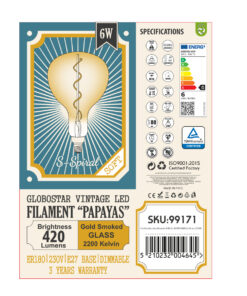 GloboStar® 99171 Λάμπα LED Soft S Spiral Filament E27 ER180 PAPAYAS Γλόμπος 6W 420lm 360° AC 220-240V IP20 Φ18 x Υ30cm Ultra Θερμό Λευκό 2200K με Μελί Γυαλί - Dimmable - 3 Years Warranty 12 99171 6