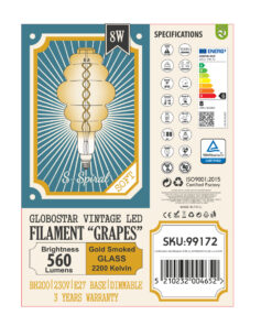 GloboStar® 99172 Λάμπα LED Soft S Spiral Filament E27 BH200 GRAPES Γλόμπος 8W 560lm 360° AC 220-240V IP20 Φ20 x Υ41cm Ultra Θερμό Λευκό 2200K με Μελί Γυαλί - Dimmable - 3 Χρόνια Εγγύηση 12 99172 6