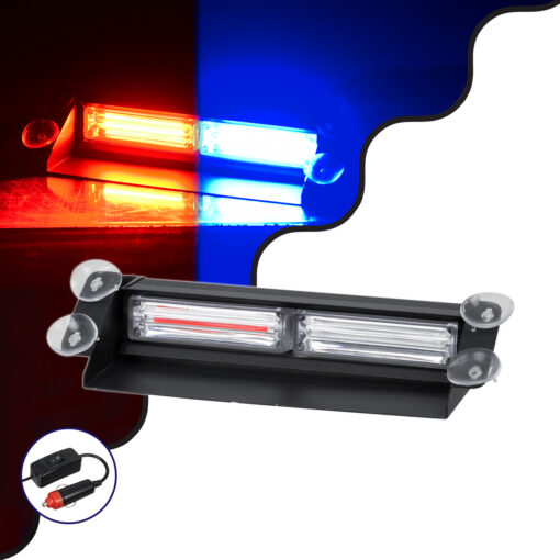 GloboStar® GloboStar® 85117 PRO Series Μπάρα Σήμανσης με Βεντούζες για Παρμπρίζ Οχήματος Αστυνομίας για Αυτοκίνητα & Φορτηγά 13 Προγραμμάτων Φωτισμού LED CREE CXB COB 18W DC 10-30V IP20 Κόκκινο & Μπλε