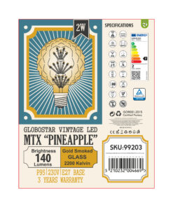 GloboStar® 99203 Λάμπα LED MTX Diode HP E27 P95 PINEAPPLE Γλόμπος 1.6W 140lm 360° AC 220-240V IP20 Φ9.5 x Υ13.5cm Ultra Θερμό Λευκό 2200K με Μελί Γυαλί - Dimmable - 3 Years Warranty 12 99203 6