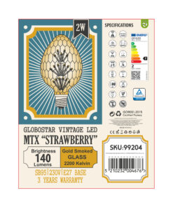 GloboStar® 99204 Λάμπα LED MTX Diode HP E27 SB95 STRAWBERRY Γλόμπος 1.6W 140lm 360° AC 220-240V IP20 Φ9.5 x Υ17cm Ultra Θερμό Λευκό 2200K με Μελί Γυαλί - Dimmable - 3 Years Warranty 12 99204 6