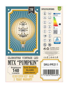 GloboStar® 99211 Λάμπα LED MTX Diode HP E27 G150 PUMPKIN Γλόμπος 1.6W 140lm 360° AC 220-240V IP20 Φ15 x Υ19cm Ultra Θερμό Λευκό 2200K με Μελί Γυαλί - 3 Χρόνια Εγγύηση 12 99211 6
