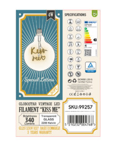 GloboStar® 99257 Λάμπα LED Ultra Thin Soft S Spiral Letter Filament E27 G125 KISS ME Γλόμπος 4W 340lm 360° AC 220-240V IP20 Φ12.5 x Υ18cm Ultra Θερμό Λευκό 2200K με Διάφανο Γυαλί - Dimmable - 3 Χρόνια Εγγύηση 12 99257 6