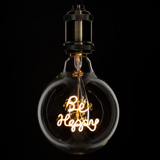 GloboStar® GloboStar® 99258 Λάμπα LED Ultra Thin Soft S Spiral Letter Filament E27 G125 BE HAPPY Γλόμπος 4W 340lm 360° AC 220-240V IP20 Φ12.5 x Υ18cm Ultra Θερμό Λευκό 2200K με Διάφανο Γυαλί - Dimmable - 3 Years Warranty