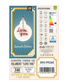 GloboStar® 99260 Λάμπα LED Ultra Thin Soft S Spiral Letter Filament E27 G125 LOVE YOU Γλόμπος 4W 340lm 360° AC 220-240V IP20 Φ12.5 x Υ18cm Κόκκινο με Διάφανο Γυαλί - Dimmable - 3 Years Warranty 12 99260 6