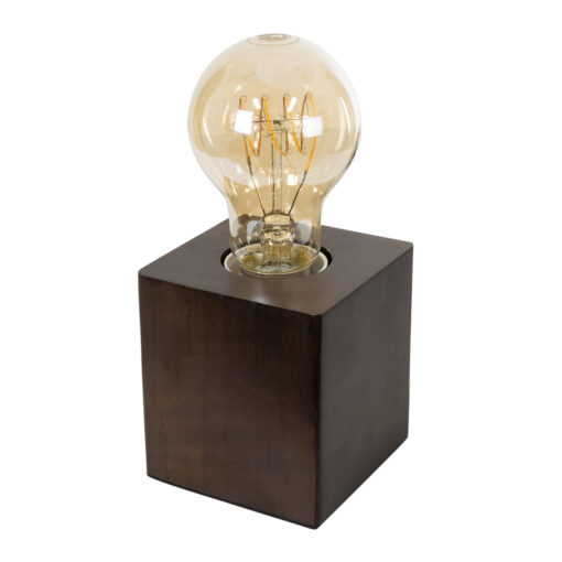 GloboStar® GloboStar® WOODBOX 99406 Μοντέρνο Επιτραπέζιο Φωτιστικό Πορτατίφ Μονόφωτο 1 x E27 IP20 Καφέ Ξύλο - M8 x Π8 x Υ8cm