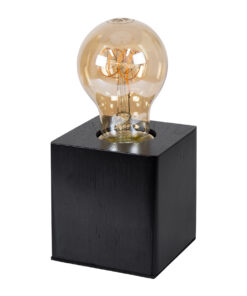 GloboStar® GloboStar® WOODBOX 99407 Μοντέρνο Επιτραπέζιο Φωτιστικό Πορτατίφ Μονόφωτο 1 x E27 IP20 Μαύρο Ξύλο - Μ7.6 x Π7.6 x Υ8.2cm