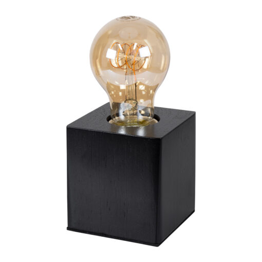 GloboStar® GloboStar® WOODBOX 99407 Μοντέρνο Επιτραπέζιο Φωτιστικό Πορτατίφ Μονόφωτο 1 x E27 IP20 Μαύρο Ξύλο - Μ7.6 x Π7.6 x Υ8.2cm