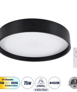 GloboStar® GloboStar® NARNIA 61257 Πλαφονιέρα Οροφής LED CCT 75W 8625lm 120° AC 220-240V - Εναλλαγή Φωτισμού μέσω Τηλεχειριστηρίου All In One Ψυχρό 6000k+Φυσικό 4500k+Θερμό 2700k Dimmable Φ45 x Υ8cm - Μαύρο - 3 Years Warranty