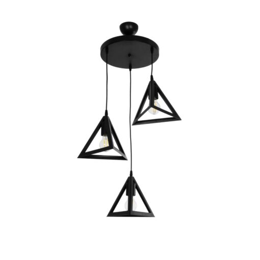 GloboStar® GLOBOSTAR® TRIANGLE 203-0160 Μοντέρνο Κρεμαστό Φωτιστικό Οροφής με Ντουί 3 x E27 AC 220-240V IP20 - Μάυρο - Μ67 x Π67 x Υ50cm