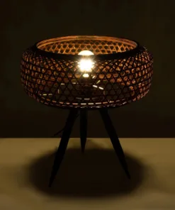 GloboStar® GloboStar® ZORION 999-0040 Vintage Επιτραπέζιο Φωτιστικό Πορτατίφ Μονόφωτο 1 x E27 IP20 Καφέ Ξύλο με Μαύρο Μέταλλο - Μ40 x Π40 x Υ43.5cm