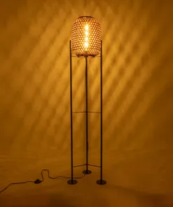 GloboStar® GloboStar® CURACAO 999-0041 Μοντέρνο Επιδαπέδιο Φωτιστικό Μονόφωτο 1 x E27 IP20 Μαύρο Μέταλλο με Καφέ Ξύλο - Μ30 x Π30 x Υ165cm