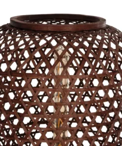 GloboStar® CURACAO 999-0041 Μοντέρνο Επιδαπέδιο Φωτιστικό Μονόφωτο 1 x E27 IP20 Μαύρο Μέταλλο με Καφέ Ξύλο - Μ30 x Π30 x Υ165cm 12 999 0041 5