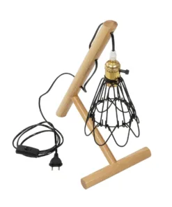 GloboStar® ELMA 999-0239 Μοντέρνο Επιτραπέζιο Φωτιστικό Πορτατίφ Μονόφωτο 1 x E27 IP20 Μπεζ Ξύλο με Μαύρο Μέταλλο - Μ35 x Π20 x Υ43cm 18 999 0239 10