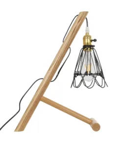 GloboStar® ELMA 999-0239 Μοντέρνο Επιτραπέζιο Φωτιστικό Πορτατίφ Μονόφωτο 1 x E27 IP20 Μπεζ Ξύλο με Μαύρο Μέταλλο - Μ35 x Π20 x Υ43cm 12 999 0239 4