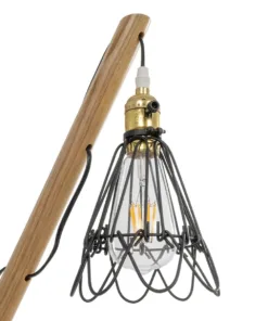 GloboStar® ELMA 999-0239 Μοντέρνο Επιτραπέζιο Φωτιστικό Πορτατίφ Μονόφωτο 1 x E27 IP20 Μπεζ Ξύλο με Μαύρο Μέταλλο - Μ35 x Π20 x Υ43cm 15 999 0239 7