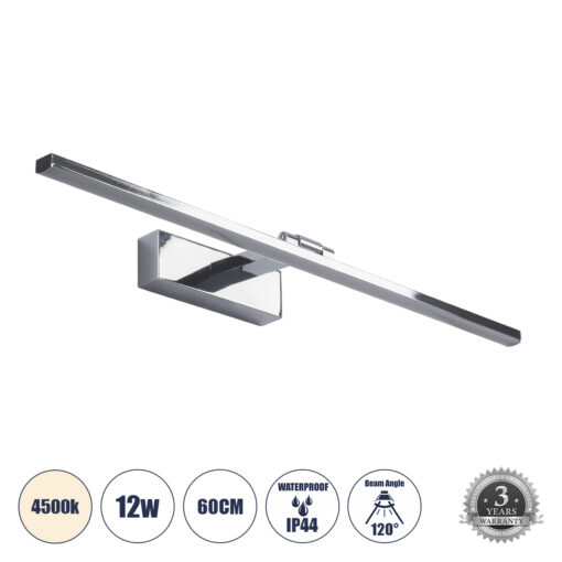 GloboStar® GloboStar® ELLIS 60445 Μοντέρνο Φωτιστικό Τοίχου - Απλίκα Καθρέπτη Μπάνιου - Πίνακα LED 12W 1400lm 120° AC 220-240V IP44 Μ60 x Π16 x Υ6cm - Φυσικό Λευκό 4500K - Χρώμιο Νίκελ - 3 Χρόνια Εγγύηση