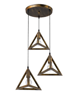 GloboStar® GLOBOSTAR® TRIANGLE 00619 Μοντέρνο Κρεμαστό Φωτιστικό Οροφής με Ντουί 3 x E27 AC 220-240V IP20 - Μπρούτζινο - Μ49 x Π49 x Y130cm