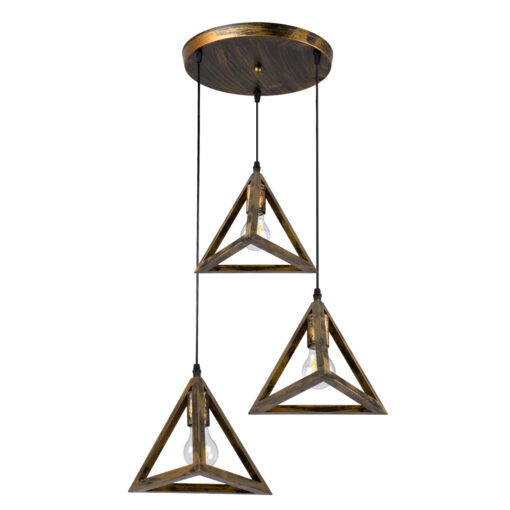 GloboStar® GLOBOSTAR® TRIANGLE 00619 Μοντέρνο Κρεμαστό Φωτιστικό Οροφής με Ντουί 3 x E27 AC 220-240V IP20 - Μπρούτζινο - Μ49 x Π49 x Y130cm