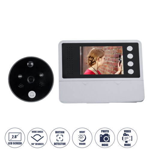 GloboStar® GloboStar® 86017 Ψηφιακή Έξυπνη Camera Εξώπορτας 90° Μοιρών με Έγχρωμη Οθόνη 2.8" Inches - Νυχτερινή Όραση με LED IR - Κουδούνι - Εσωτερική Μνήμη Αποθήκευσης - Λειτουργεί με 4 Μπαταρίες AAA