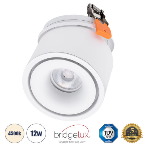 GloboStar® GloboStar® OMEGA-R 60294 Χωνευτό LED Spot Downlight TrimLess Φ10cm 12W 1560lm 36° AC 220-240V IP20 Φ10 x Υ8.2cm - Στρόγγυλο - Λευκό - Φυσικό Λευκό 4500K - Bridgelux COB - 5 Years Warranty